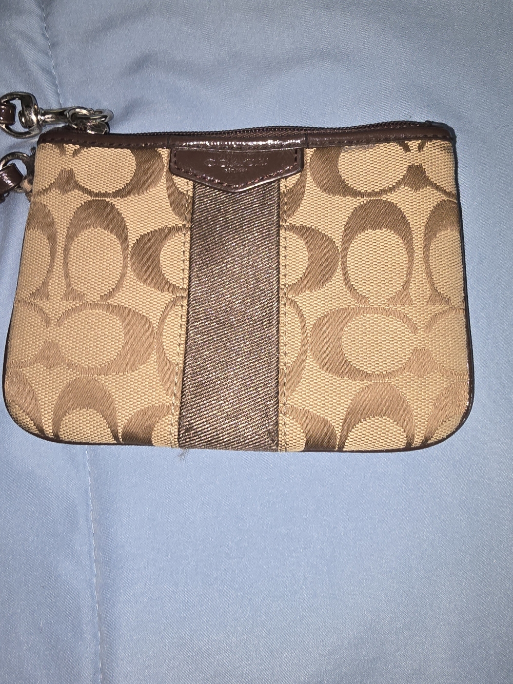 Coach Tan & Brown Signature Canvas Wristlet